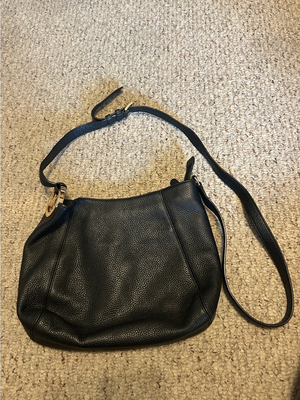 Michael Kors Pebbled Black Leather Shoulder Bag with Gold Accent